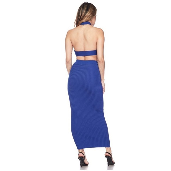 💙 Ribbed Knit Crop Top & Midi Skirt Set - Royal - Picture 5 of 8